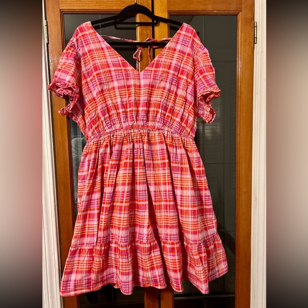 Terra&Sky Pink and Orange Plaid Dress